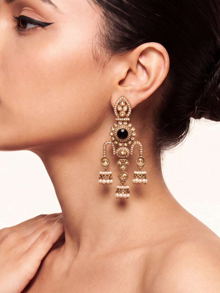 Libas Gold Plated Earrings with Pearl Drops
