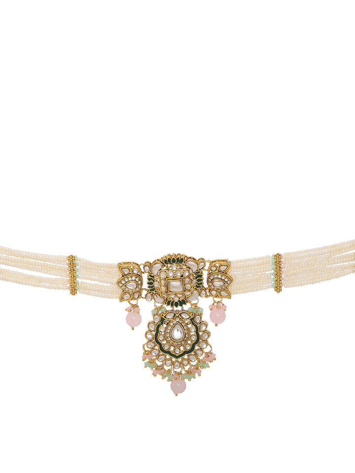 Libas Floral Kundan Pearl Choker Necklace Set