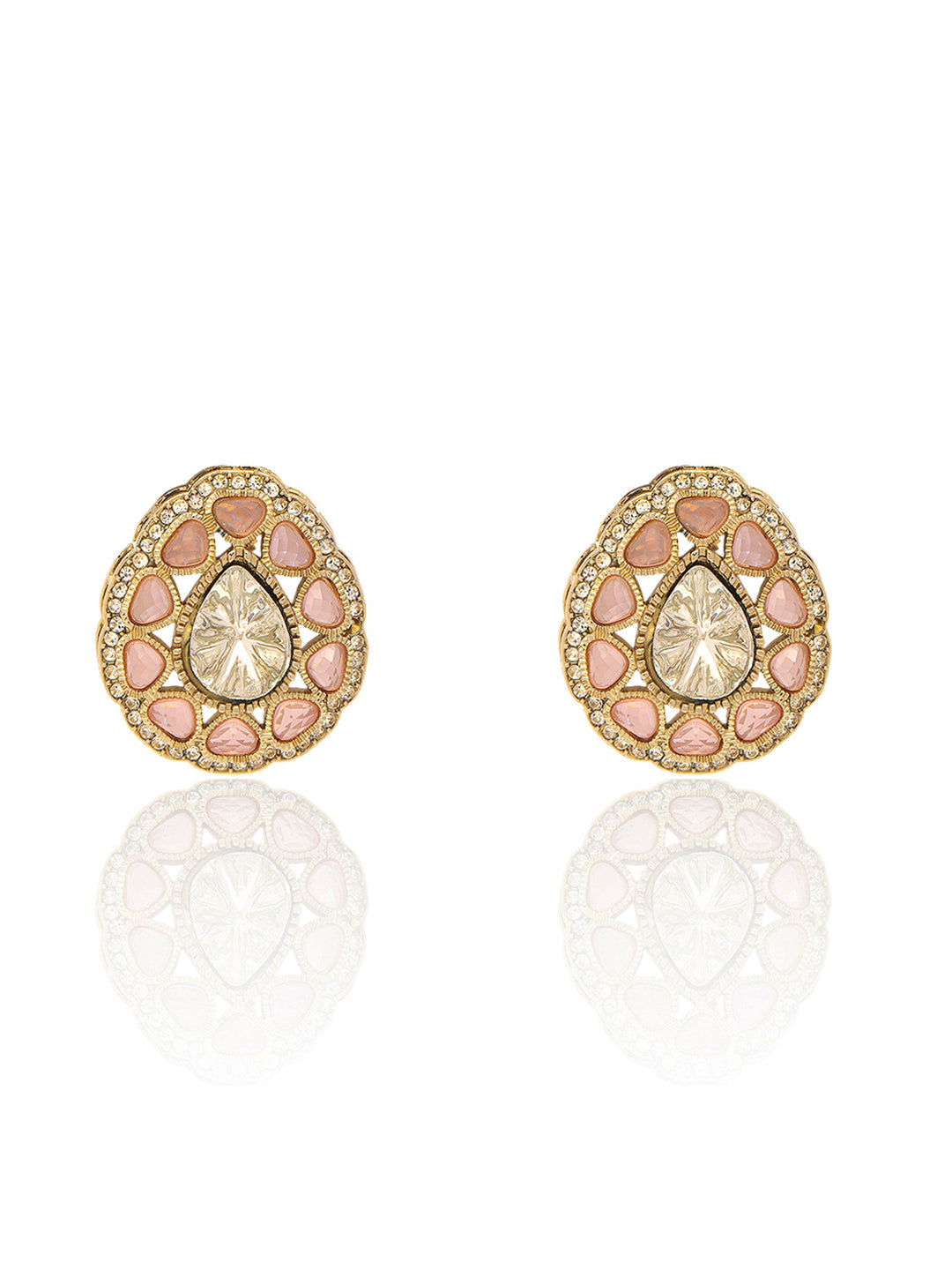 Libas Pink and Silver Oxidised Pearl Drop Alloy Chandbali Earrings