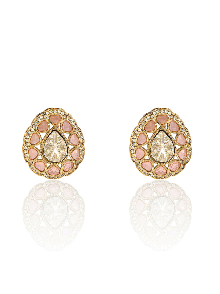 Libas Pink and Silver Oxidised Pearl Drop Alloy Chandbali Earrings