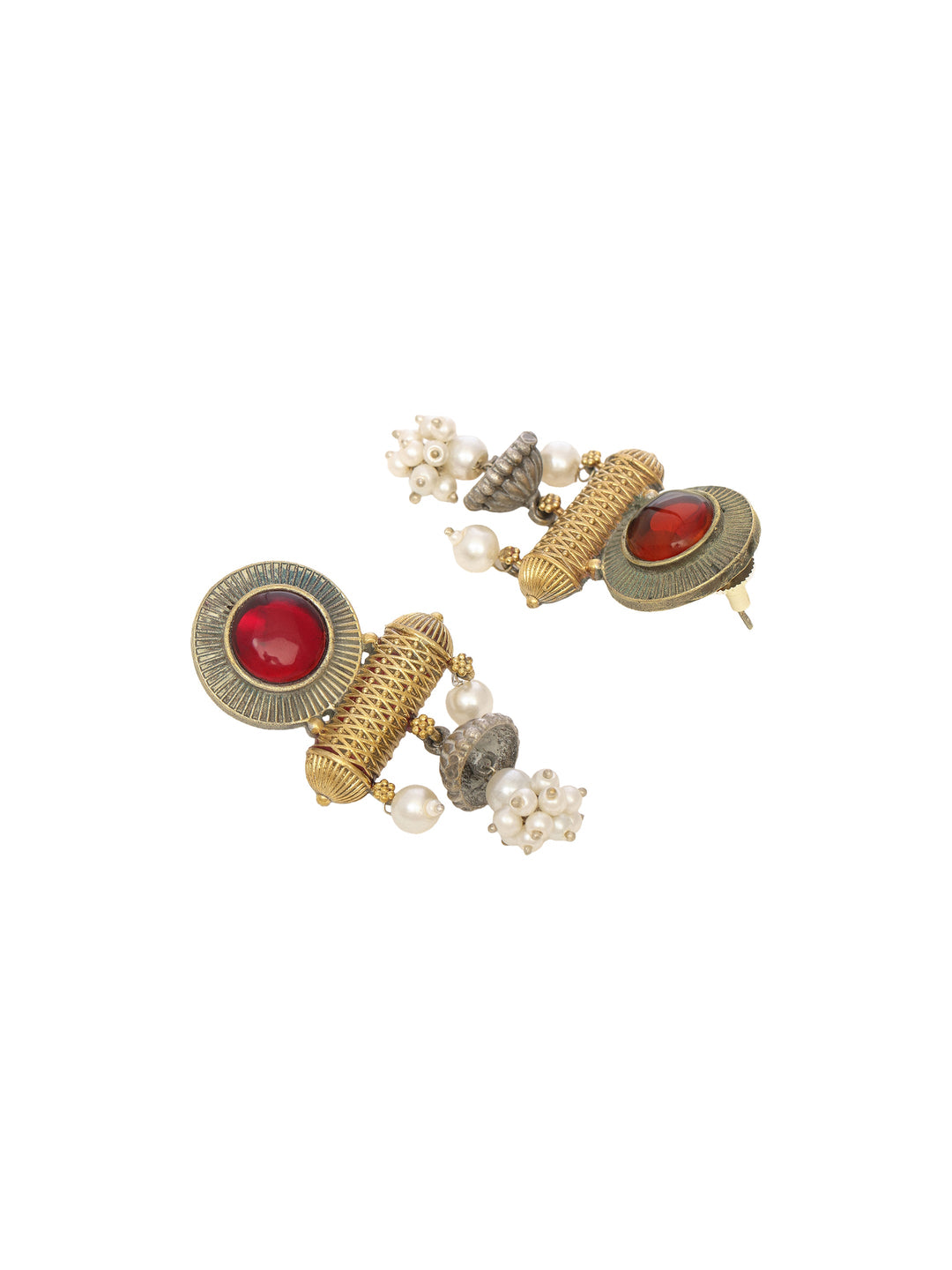 Libas Red Stone Jhumka Drop Brass Earrings