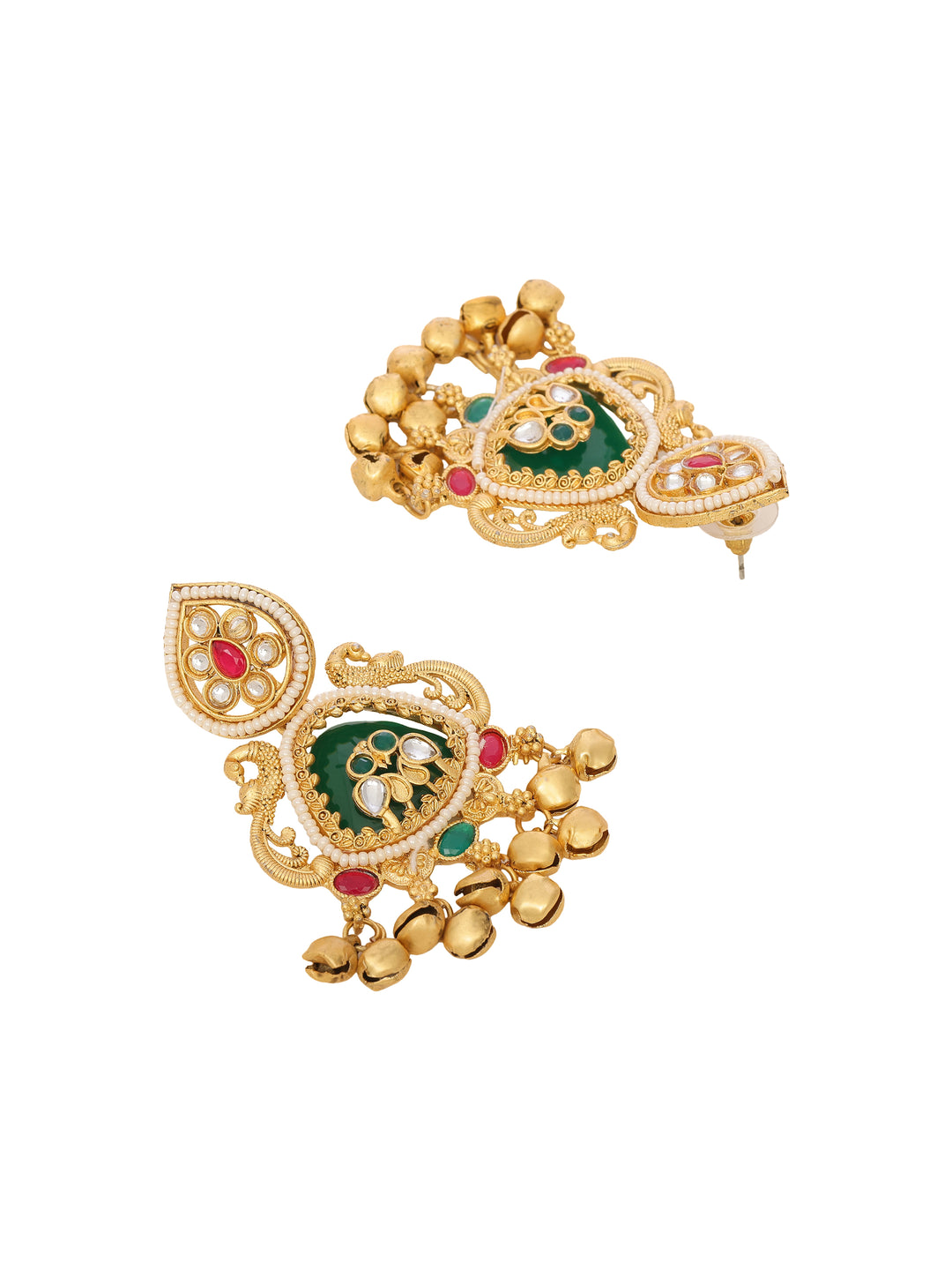 Libas Gold Tone Green Stone Ghungroo Drop Dangler Earrings