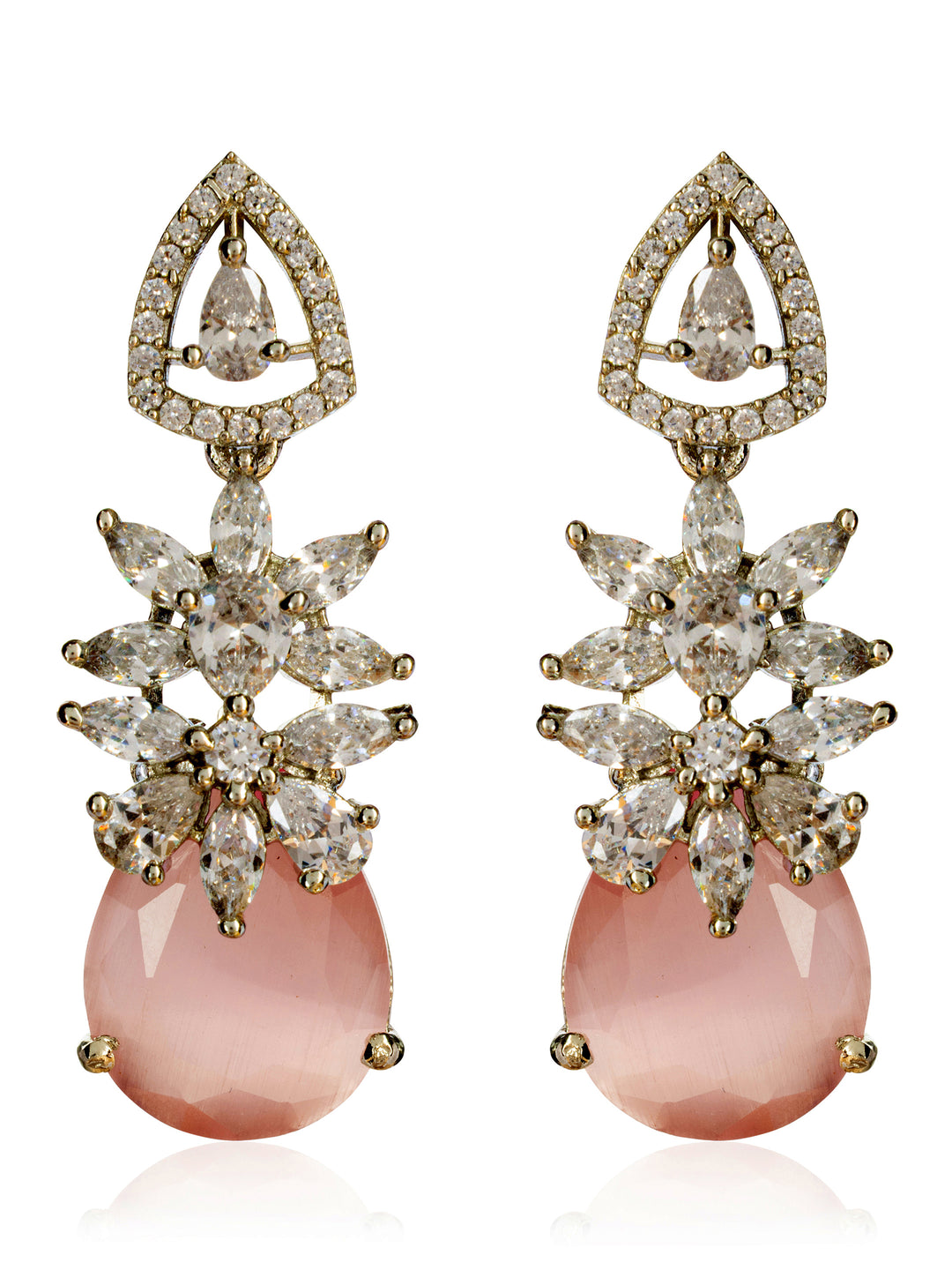 Libas Pink Tone Earrings with Red Stone Detailing