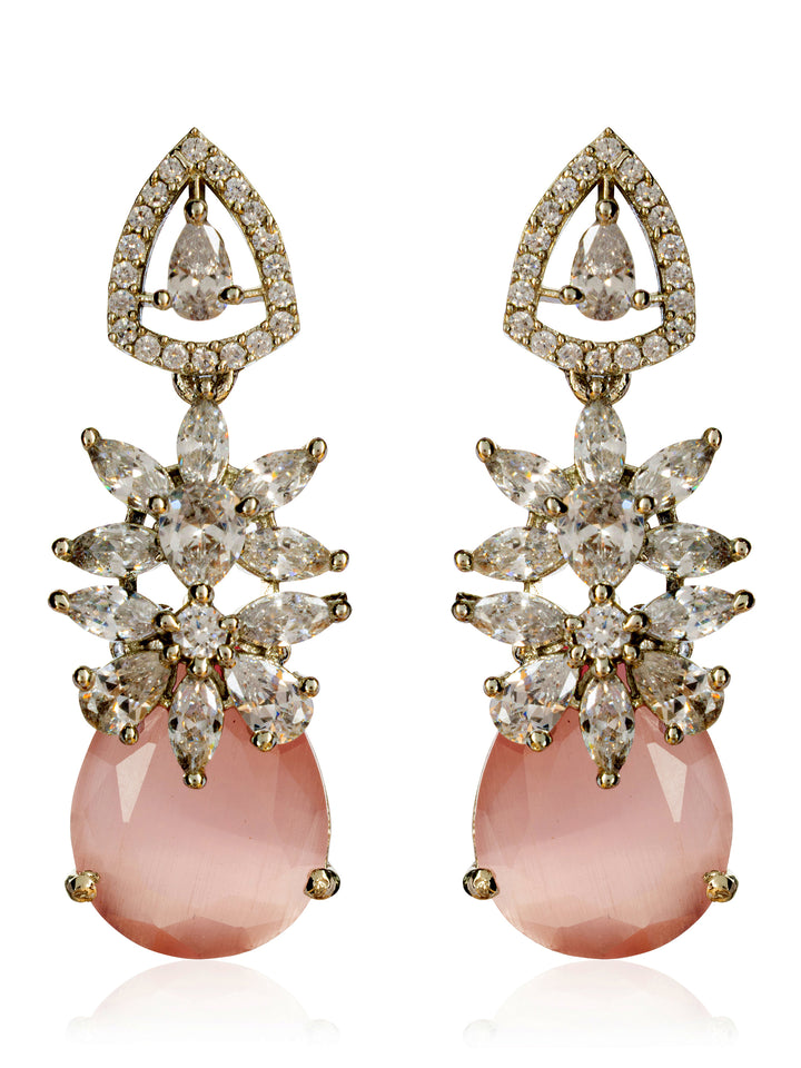 Libas Pink Tone Earrings with Red Stone Detailing