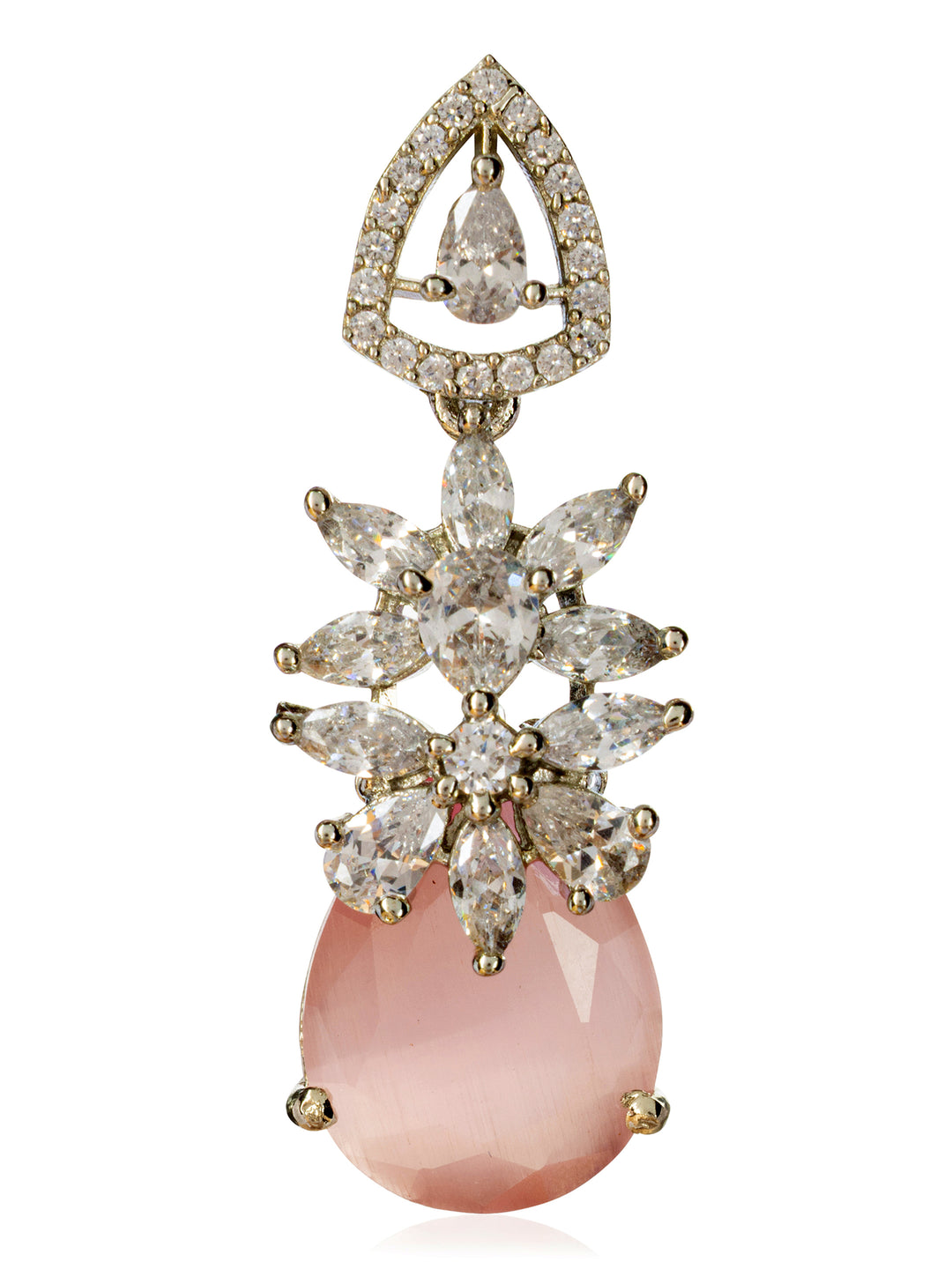 Libas Pink Tone Earrings with Red Stone Detailing
