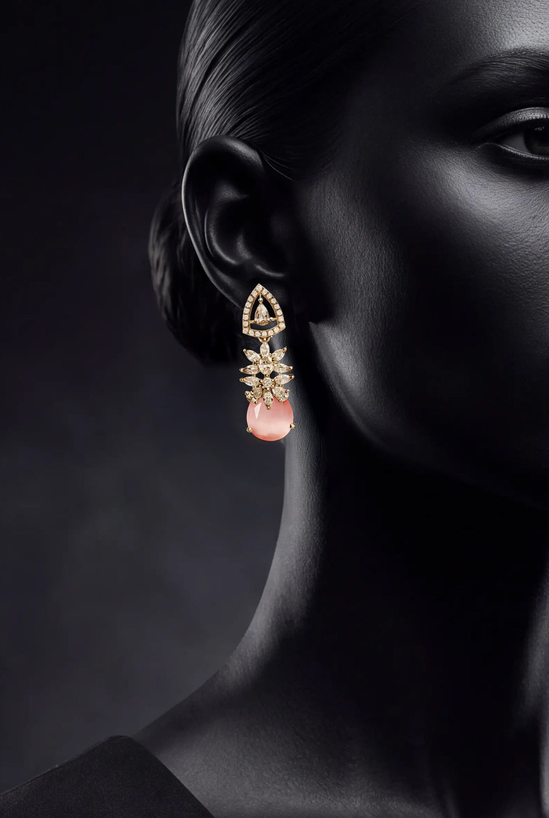 Libas Pink Tone Earrings with Red Stone Detailing