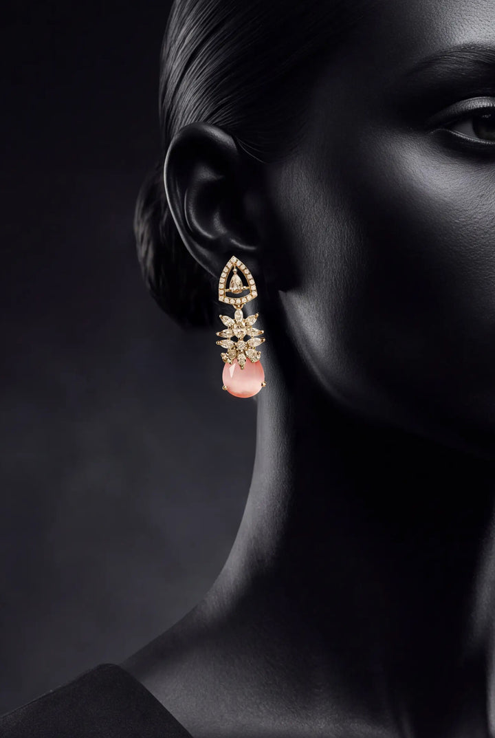 Libas Pink Tone Earrings with Red Stone Detailing