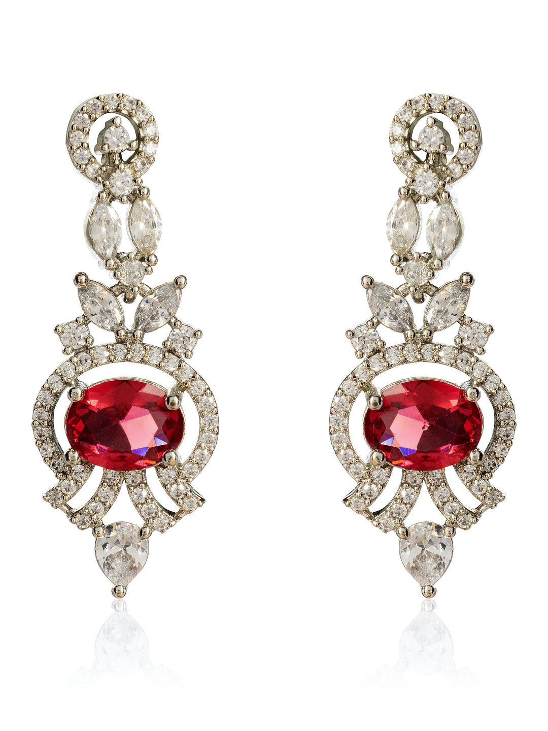 Libas Pink Tone Earrings with Ruby and Diamond Drop Design