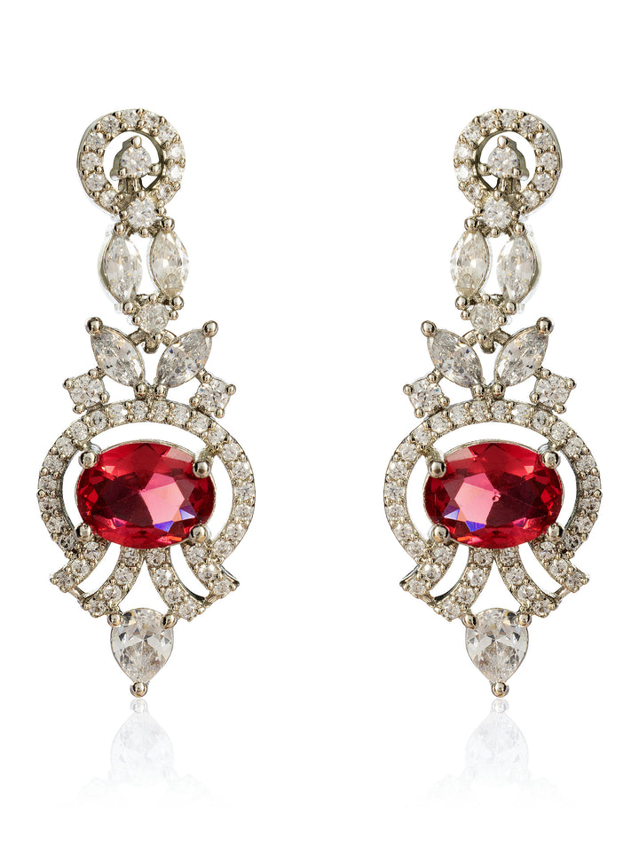 Libas Pink Tone Earrings with Ruby and Diamond Drop Design