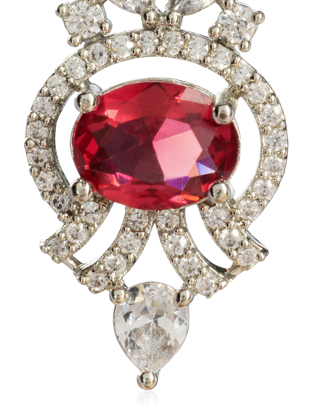 Libas Pink Tone Earrings with Ruby and Diamond Drop Design