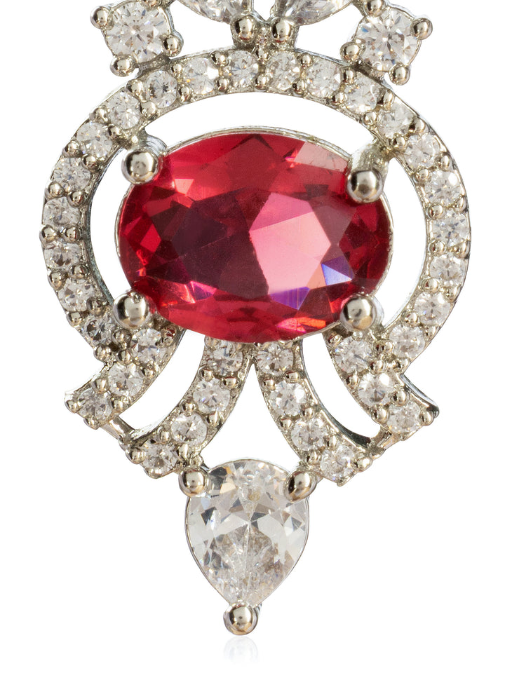 Libas Pink Tone Earrings with Ruby and Diamond Drop Design