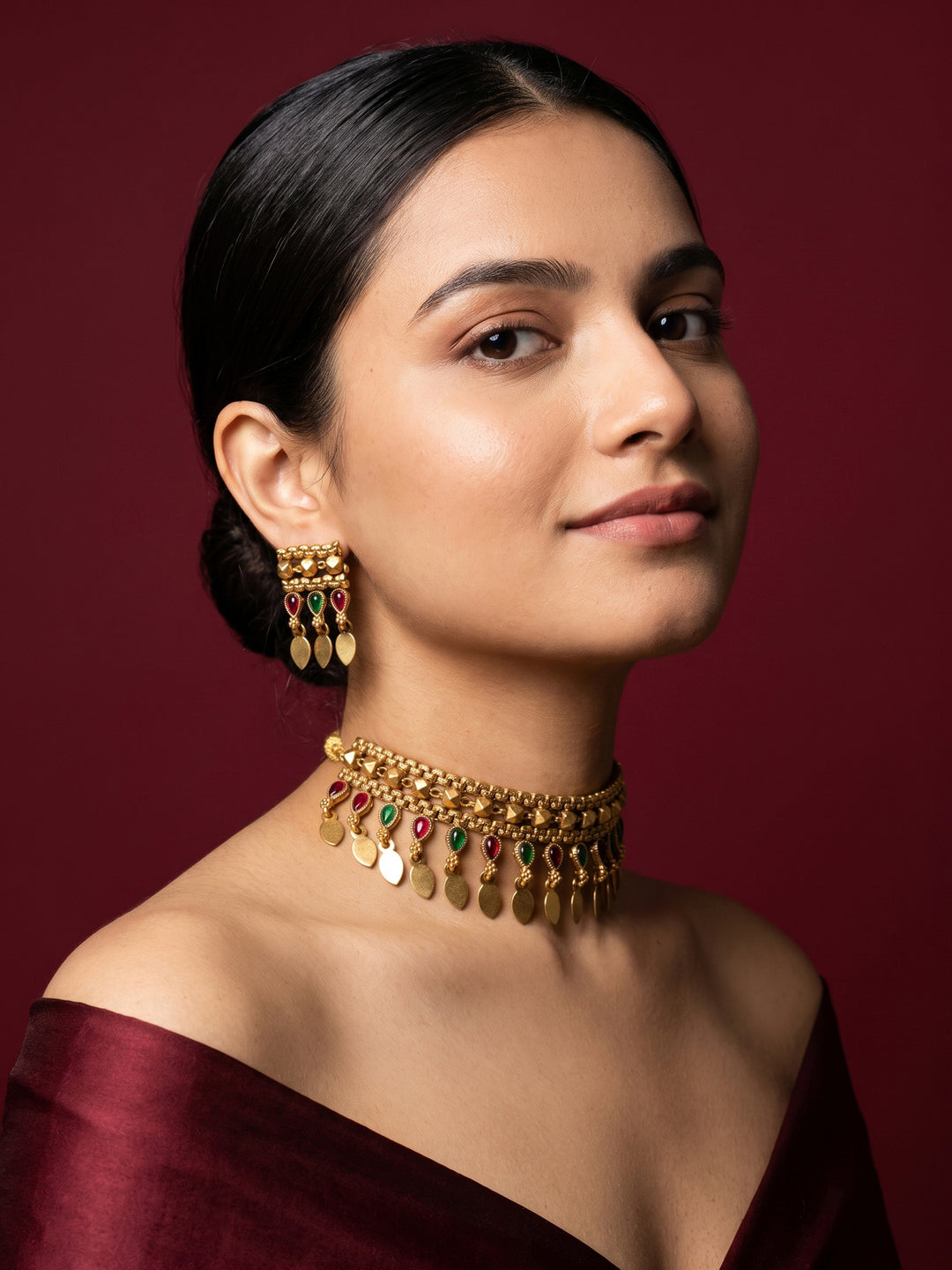 Libas Multicolour Stone Traditional Fringe Necklace Set