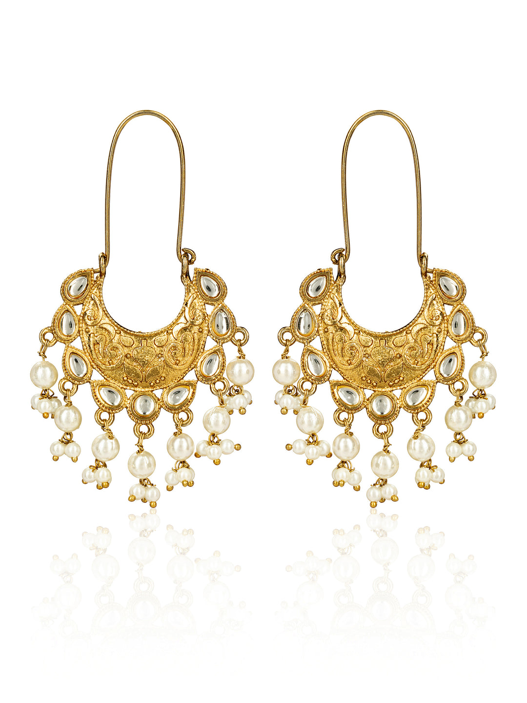 Libas Gold Tone Earrings with Pearl Drops