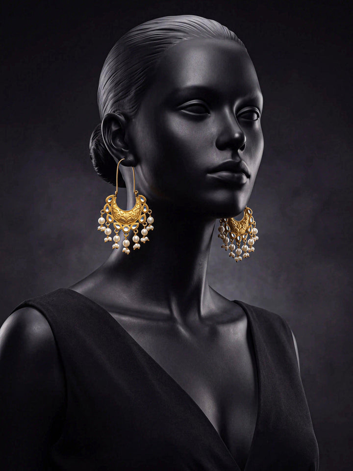 Libas Gold Tone Earrings with Pearl Drops