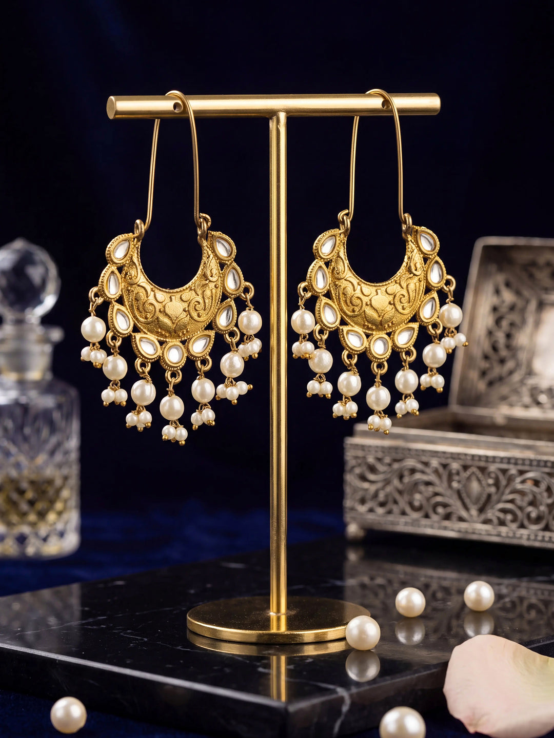 Libas Gold Tone Earrings with Pearl Drops
