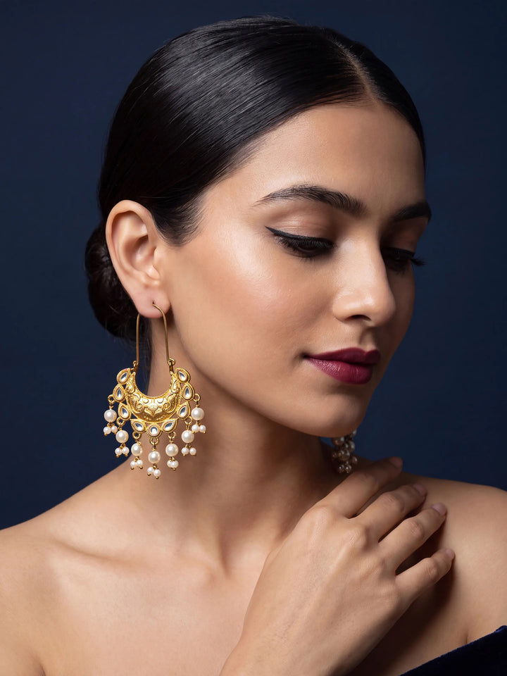 Libas Gold Tone Earrings with Pearl Drops