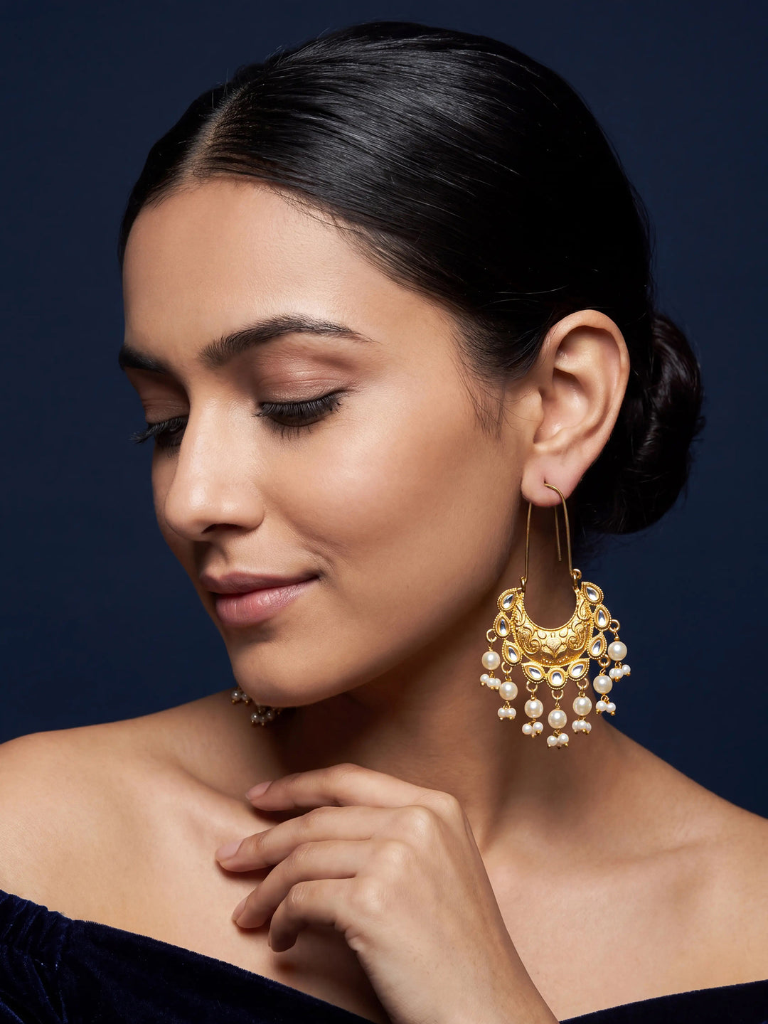 Libas Gold Tone Earrings with Pearl Drops