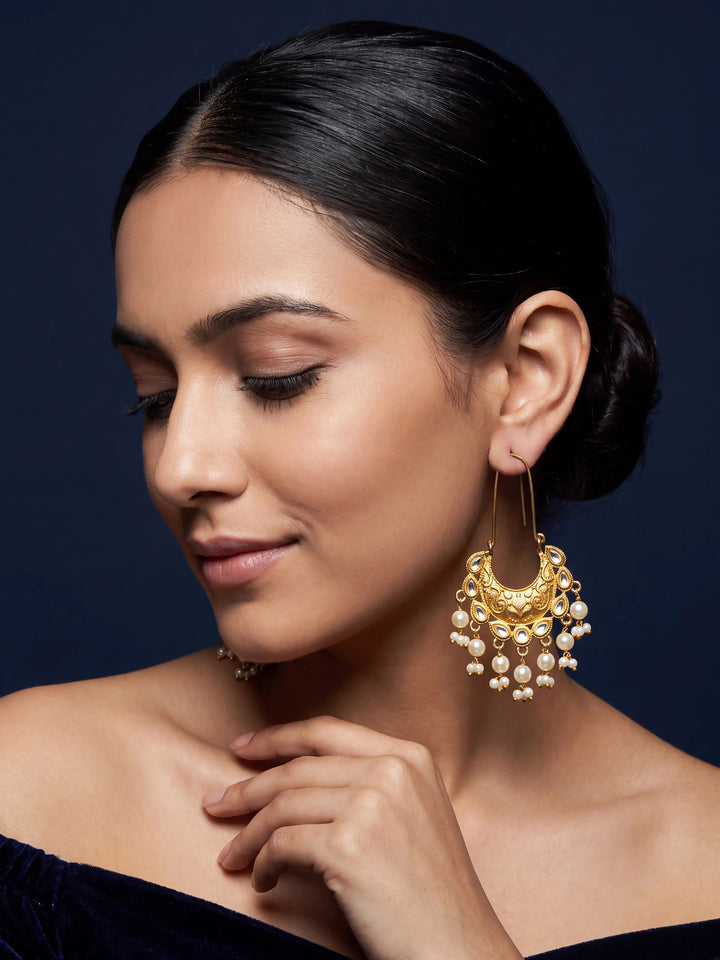 Libas Gold Tone Earrings with Pearl Drops