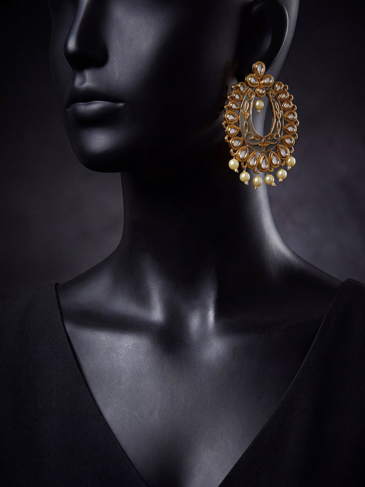 Libas Green Tone Earrings with Pearl Drop