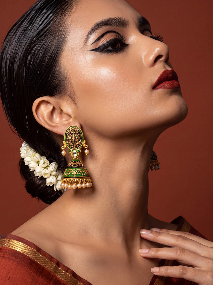 Libas Gold Tone Kundan Chandbali Earrings with Pearl Drop
