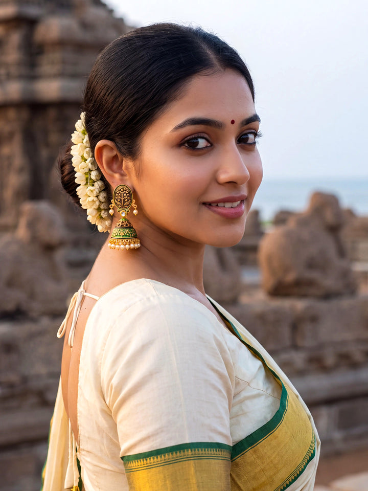 Libas Gold Tone Kundan Chandbali Earrings with Pearl Drop