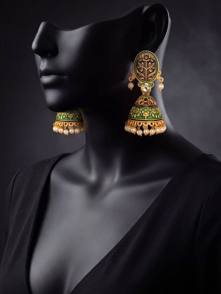 Libas Gold Tone Kundan Chandbali Earrings with Pearl Drop