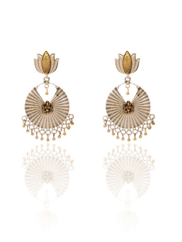 Libas Set of 2: Silver Tone Floral Stud and Lotus Drop Earrings