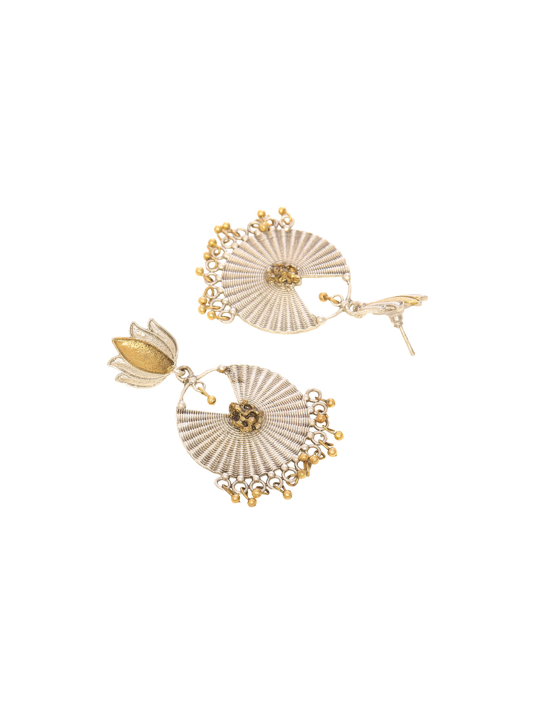 Libas Set of 2: Silver Tone Floral Stud and Lotus Drop Earrings