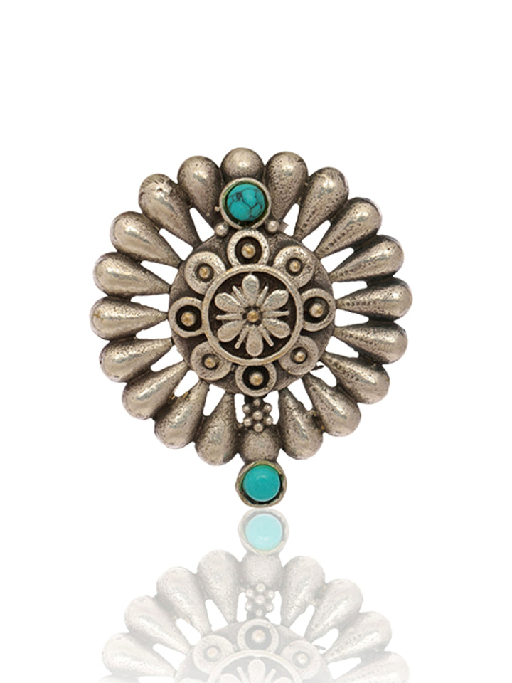 Libas Set of 2: Silver Tone Floral Stud and Lotus Drop Earrings