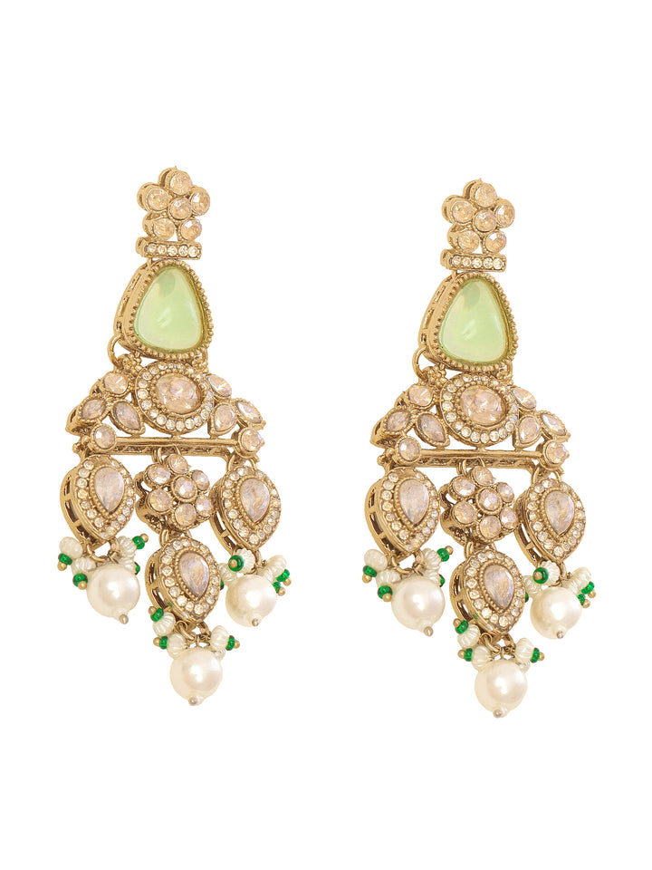 Libas Gold Tone Mint Green Stone Chandelier Earrings