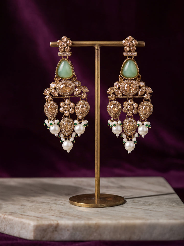 Libas Gold Tone Mint Green Stone Chandelier Earrings