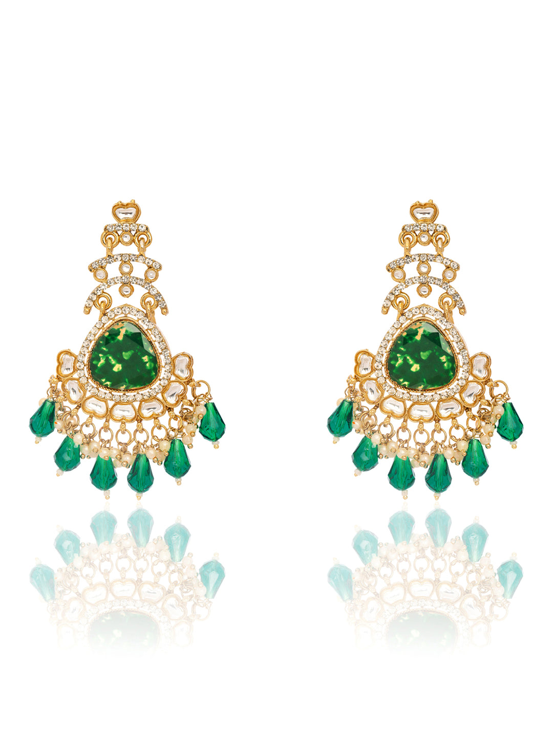 Libas Gold Tone Green Stone Chandelier Earrings