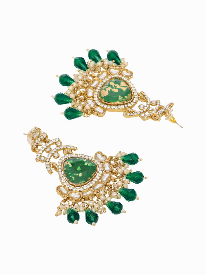Libas Gold Tone Green Stone Chandelier Earrings