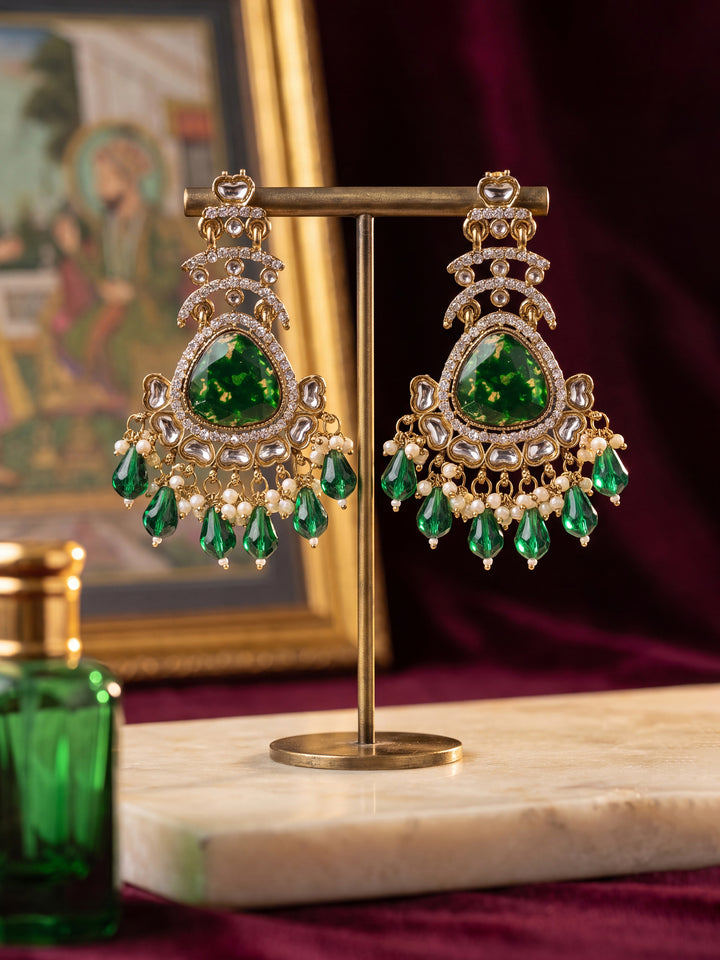 Libas Gold Tone Green Stone Chandelier Earrings