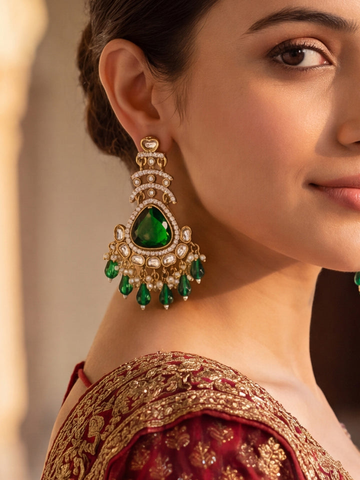 Libas Gold Tone Green Stone Chandelier Earrings