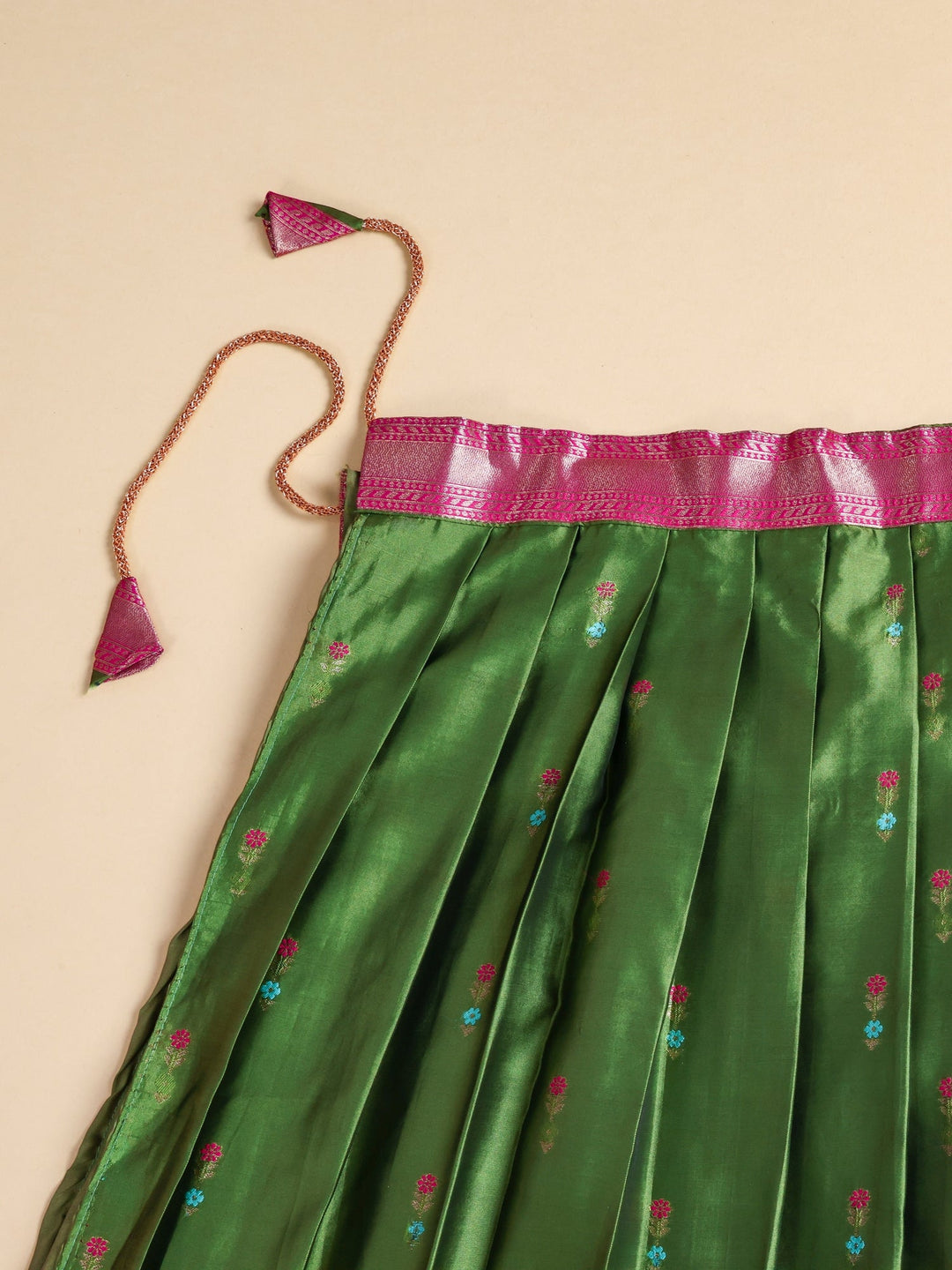 Libas Green Brocade Semi-Stitched Lehenga Choli