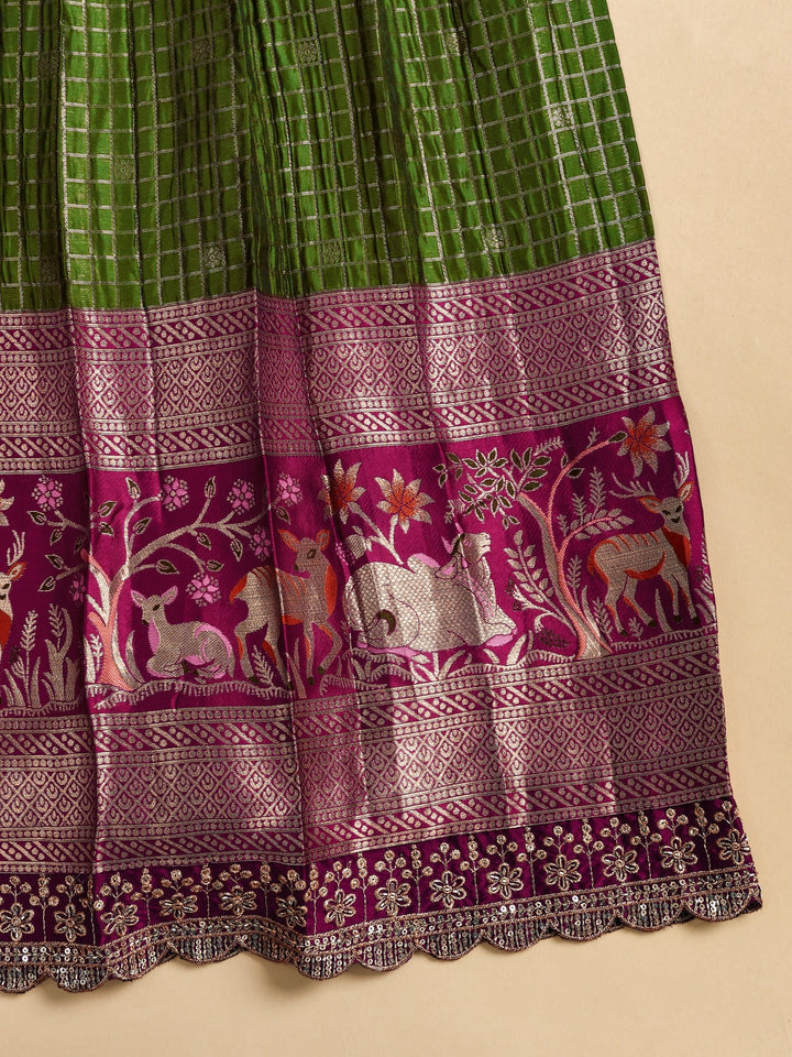 Libas Green Brocade Semi-Stitched Lehenga Choli