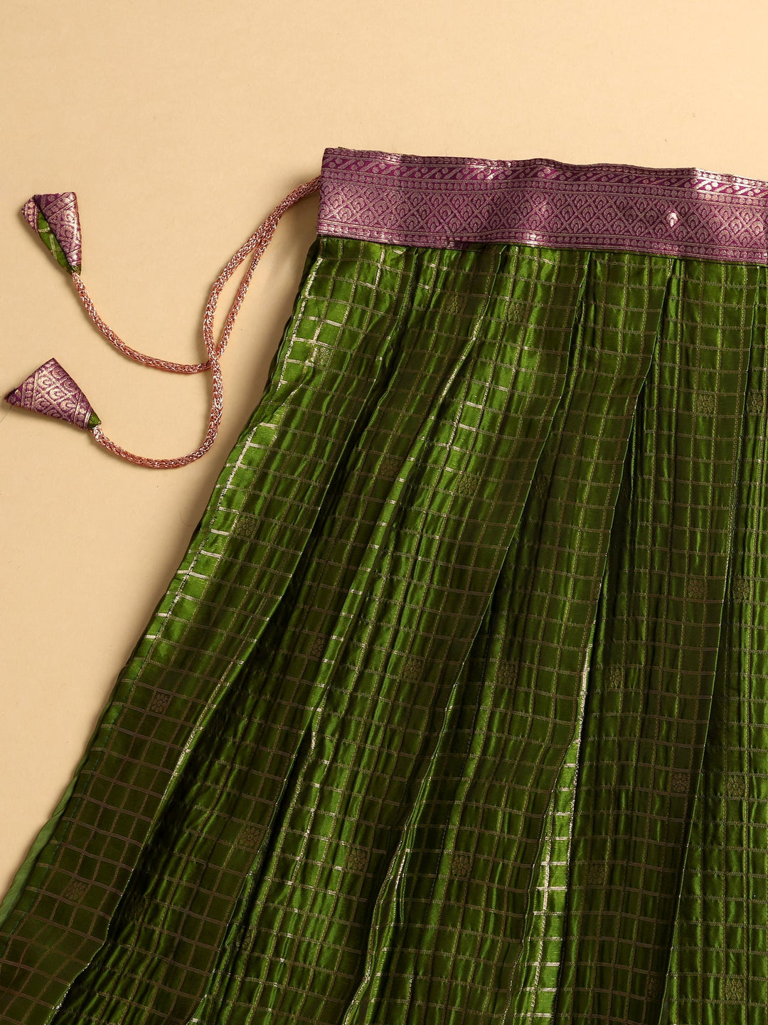 Libas Green Brocade Semi-Stitched Lehenga Choli