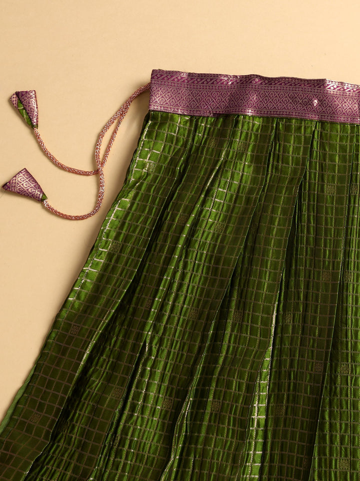 Libas Green Brocade Semi-Stitched Lehenga Choli