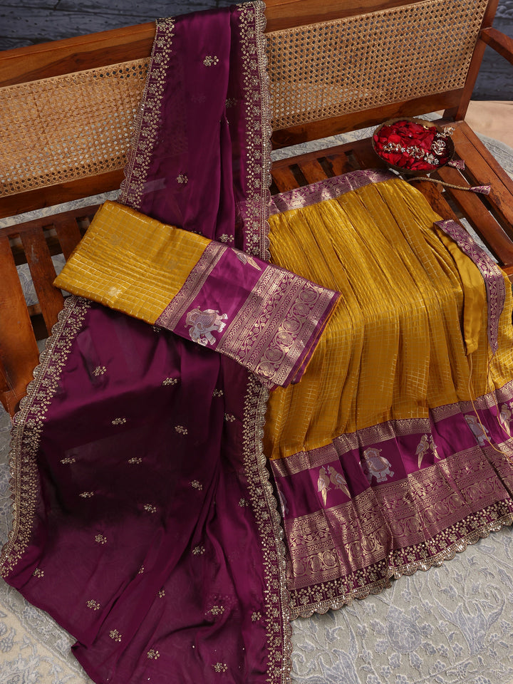 Libas Mustard Brocade Semi-Stitched Lehenga Choli