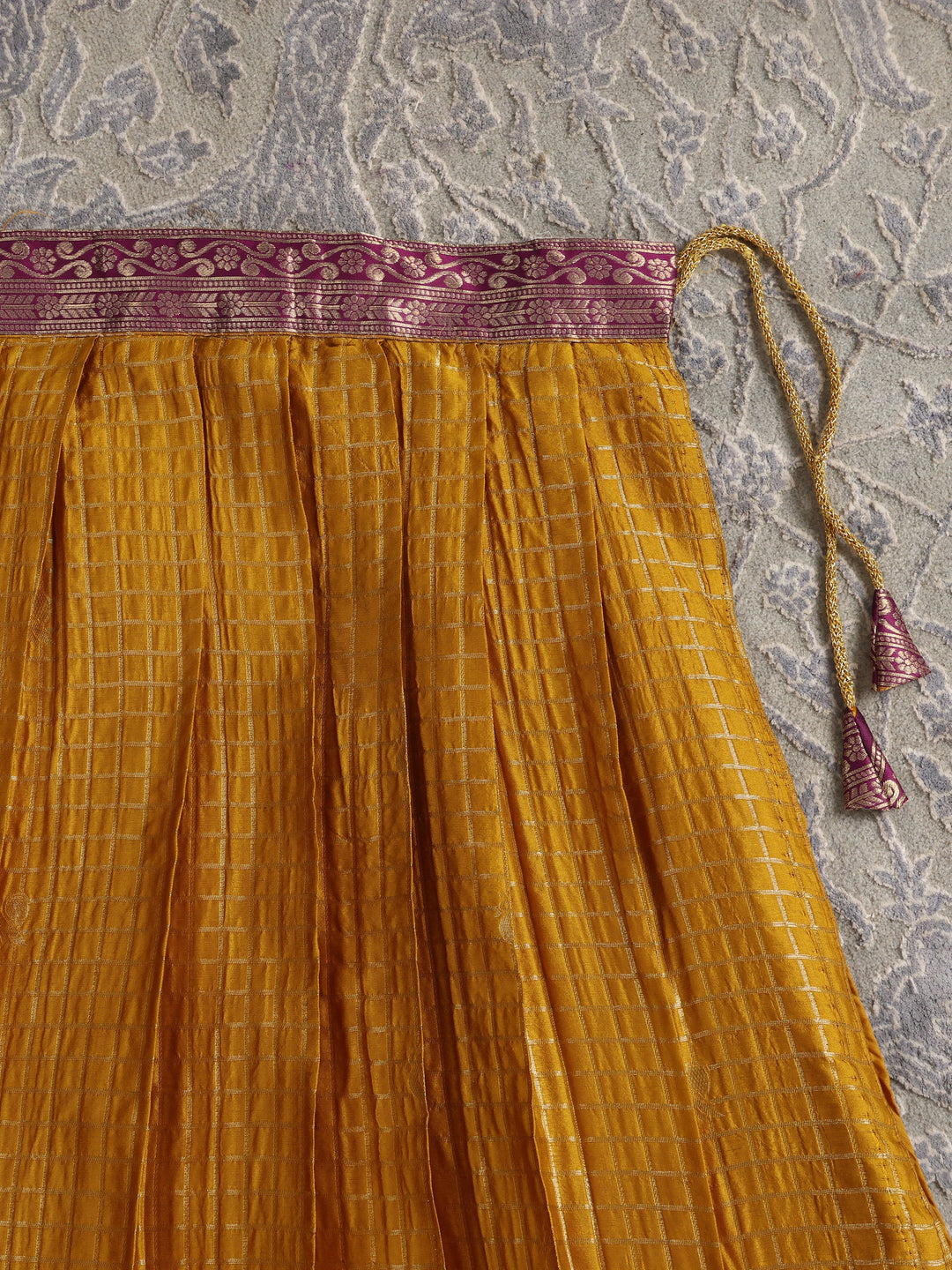 Libas Mustard Brocade Semi-Stitched Lehenga Choli