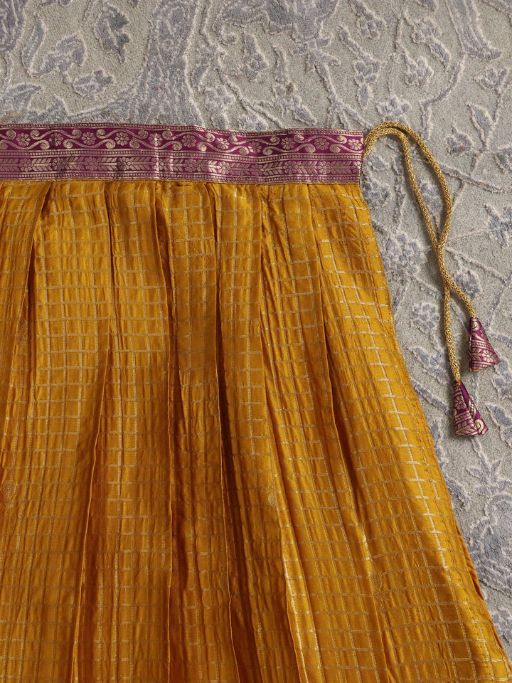 Libas Mustard Brocade Semi-Stitched Lehenga Choli