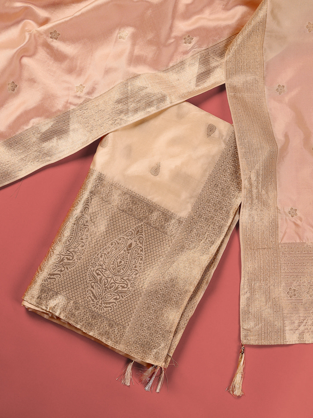 Libas Cream Brocade Unstitched Lehenga Set
