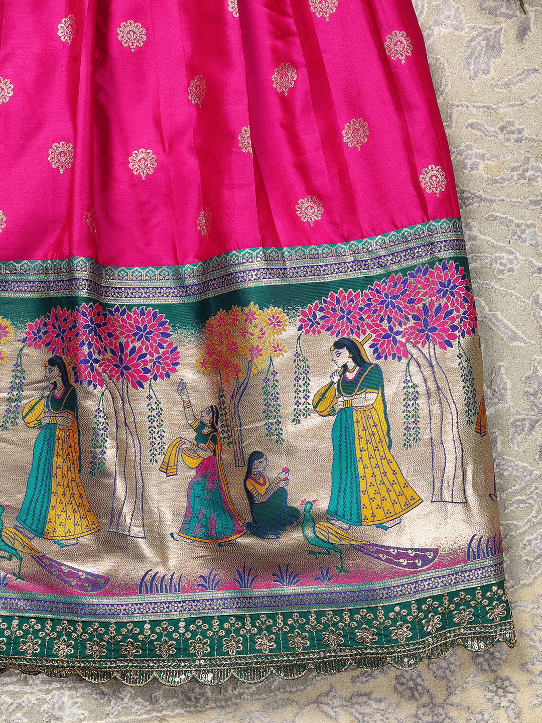Libas Pink Tribal Printed Brocade Unstitched Lehenga Set