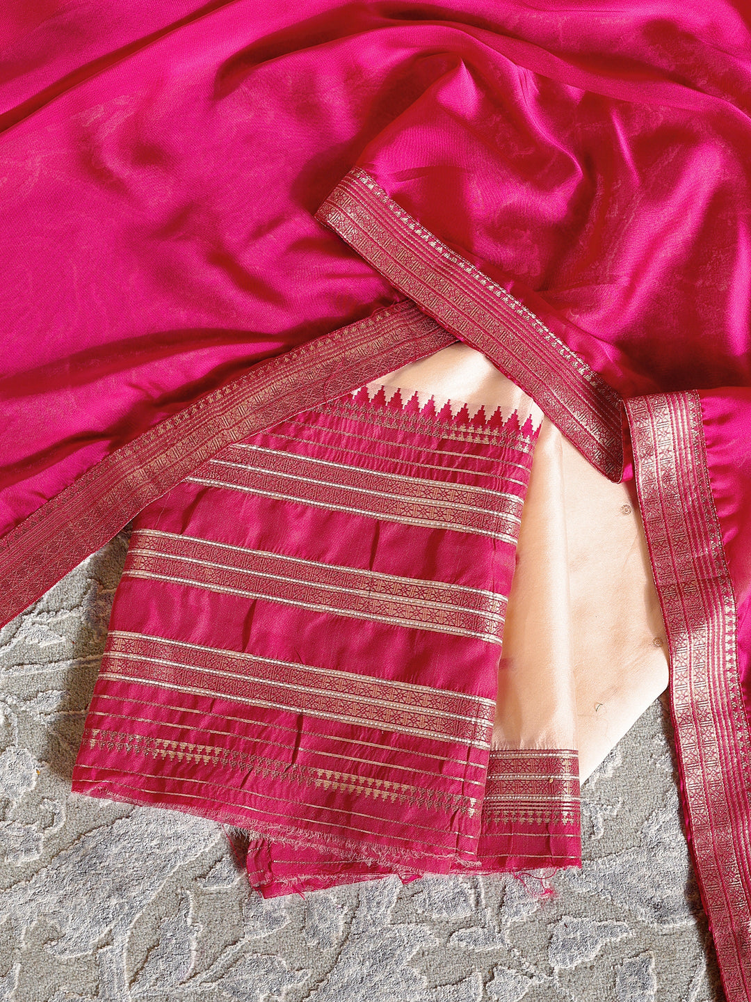 Libas Cream Brocade Unstitched Lehenga Set