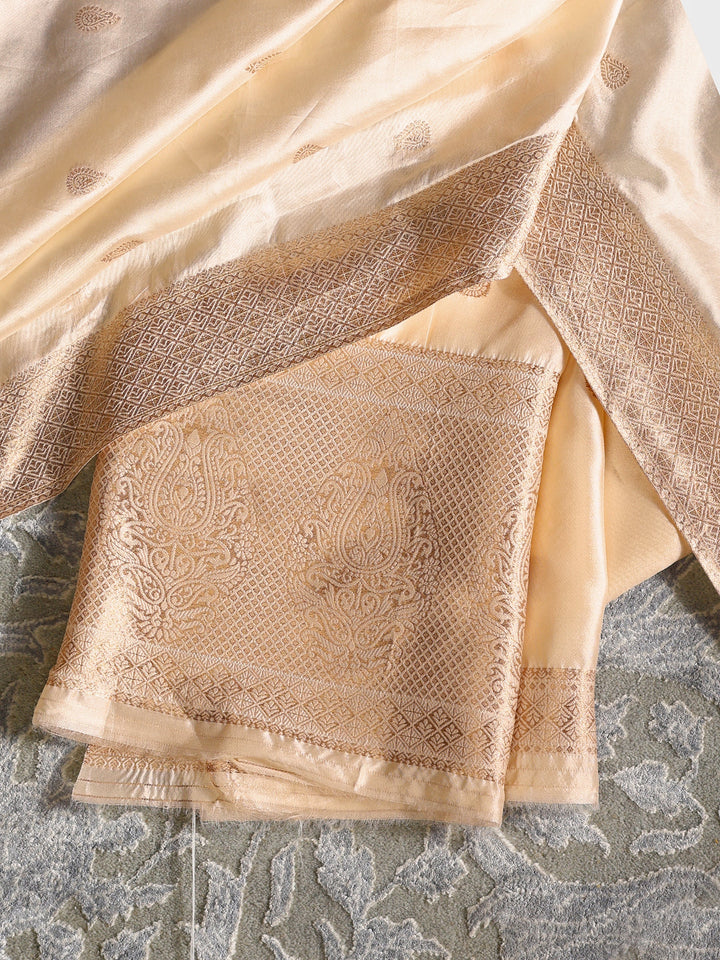 Libas Cream Brocade Unstitched Lehenga Set
