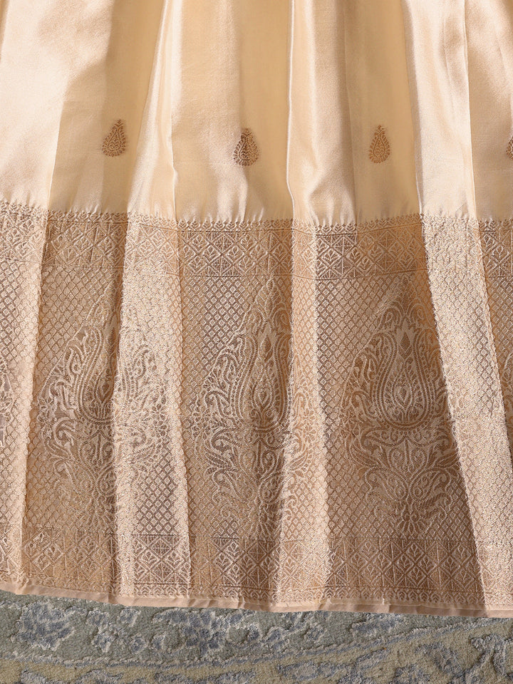 Libas Cream Brocade Unstitched Lehenga Set
