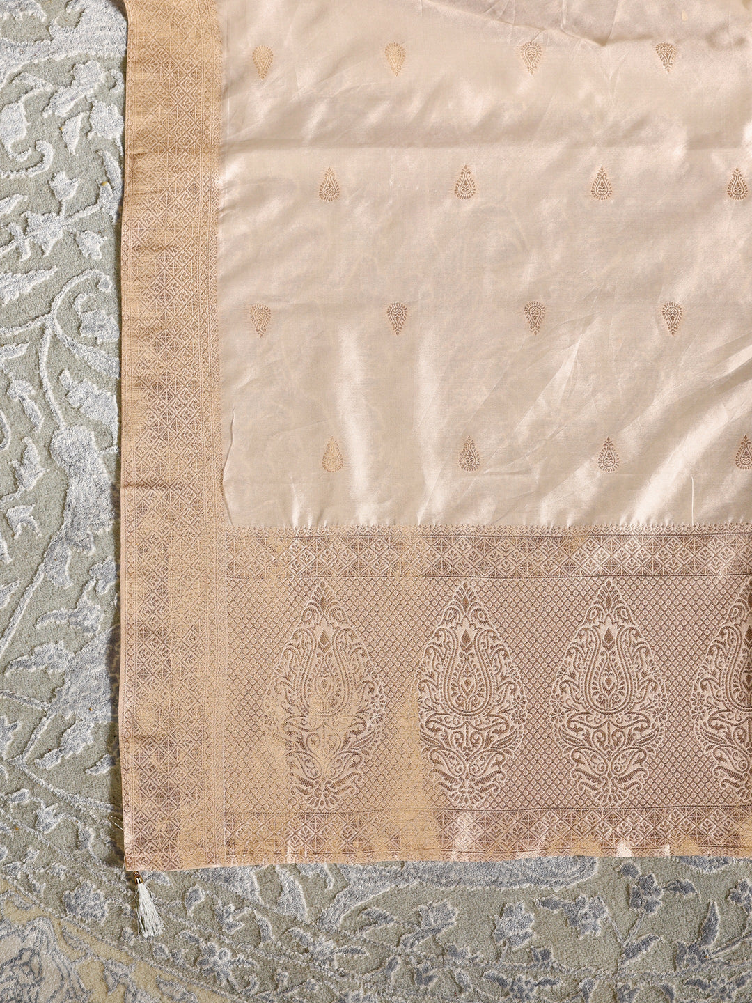 Libas Cream Brocade Unstitched Lehenga Set
