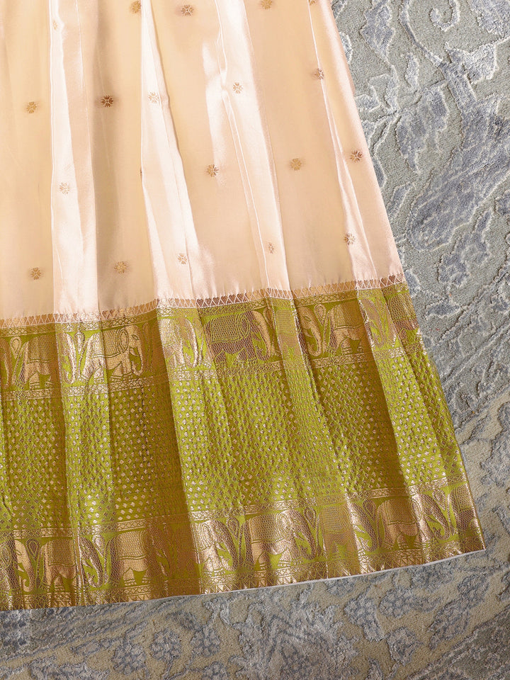 Libas Cream Brocade Unstitched Lehenga Set