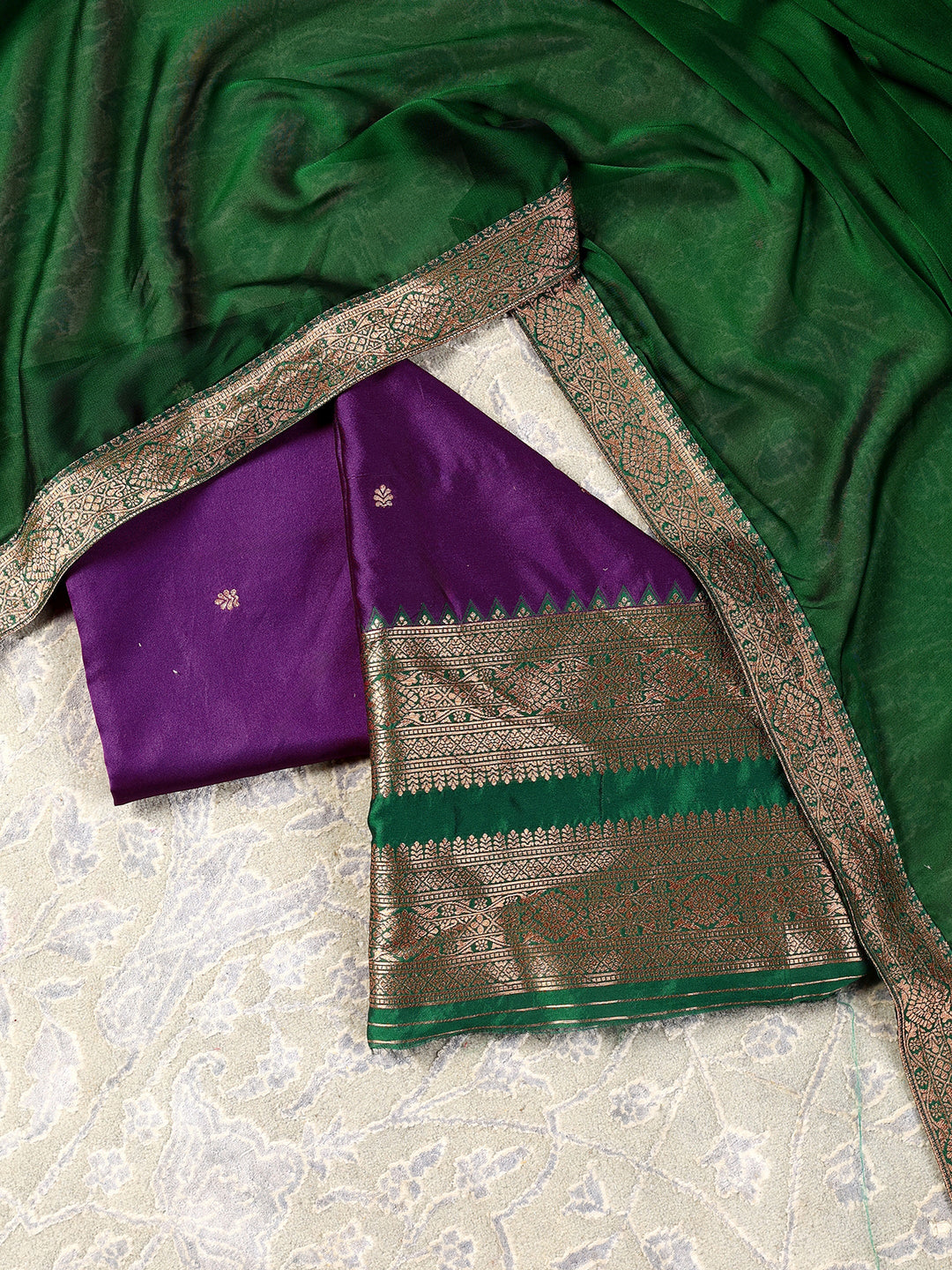 Libas Purple Brocade Unstitched Lehenga Set